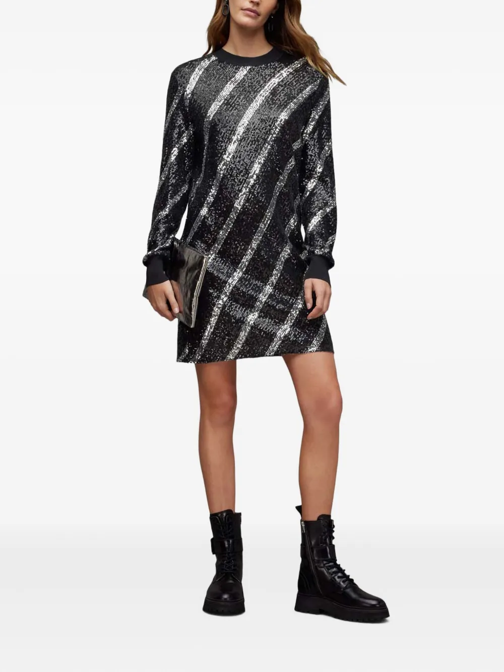 AllSaints Juela mini-jurk met pailletten Zwart