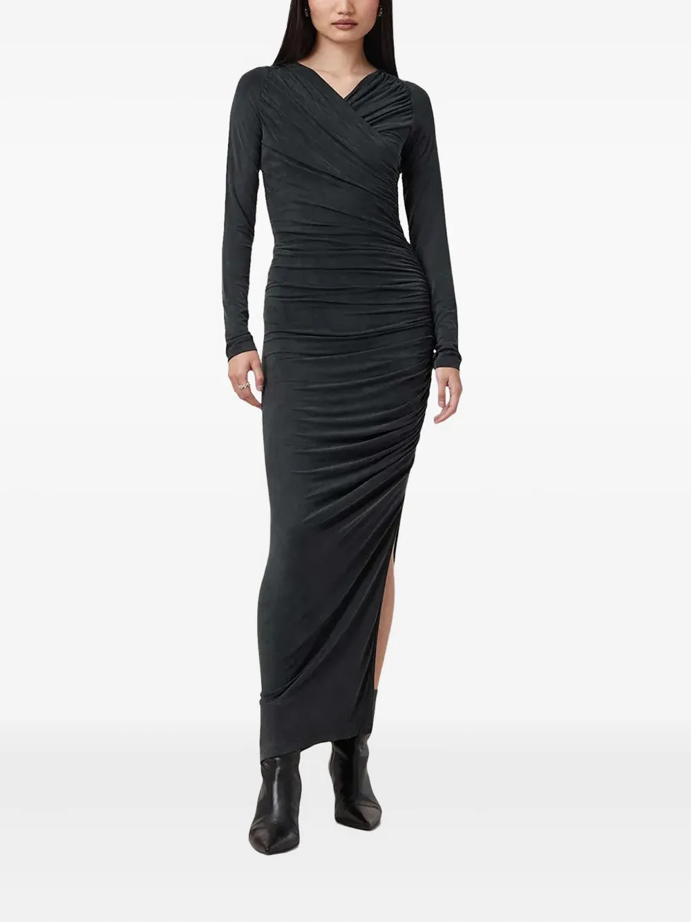 AllSaints Gesmockte jurk met gekruiste hals Zwart