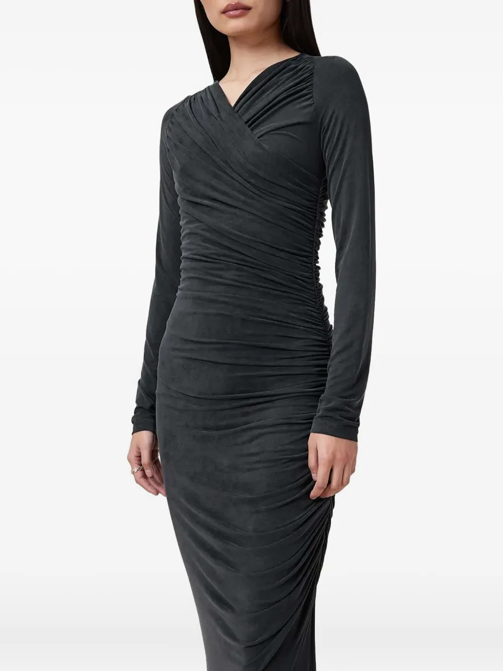AllSaints Gesmockte jurk met gekruiste hals Zwart