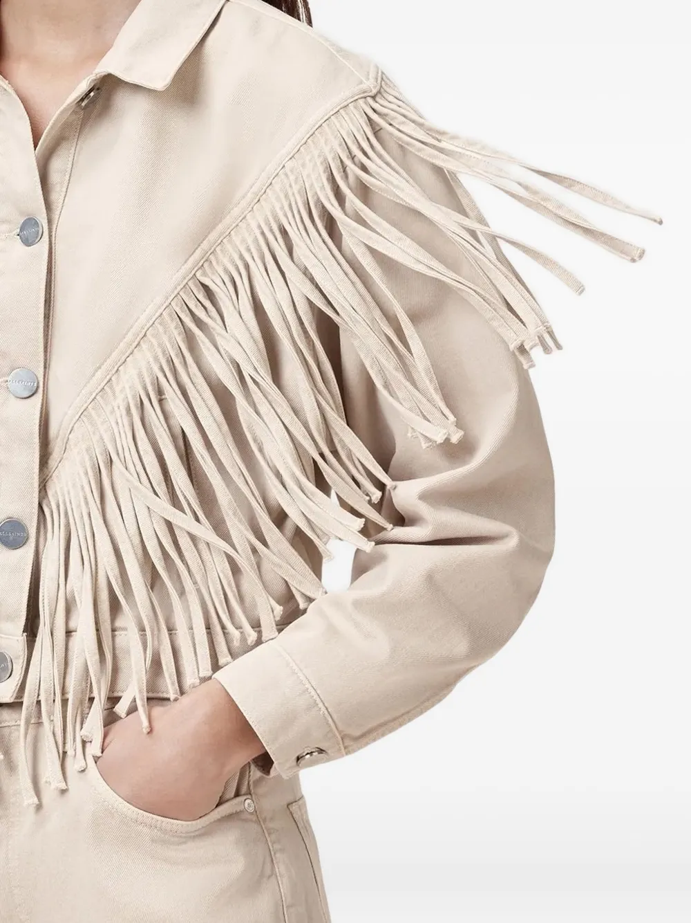 AllSaints Marlene cropped jack met franje detail Beige
