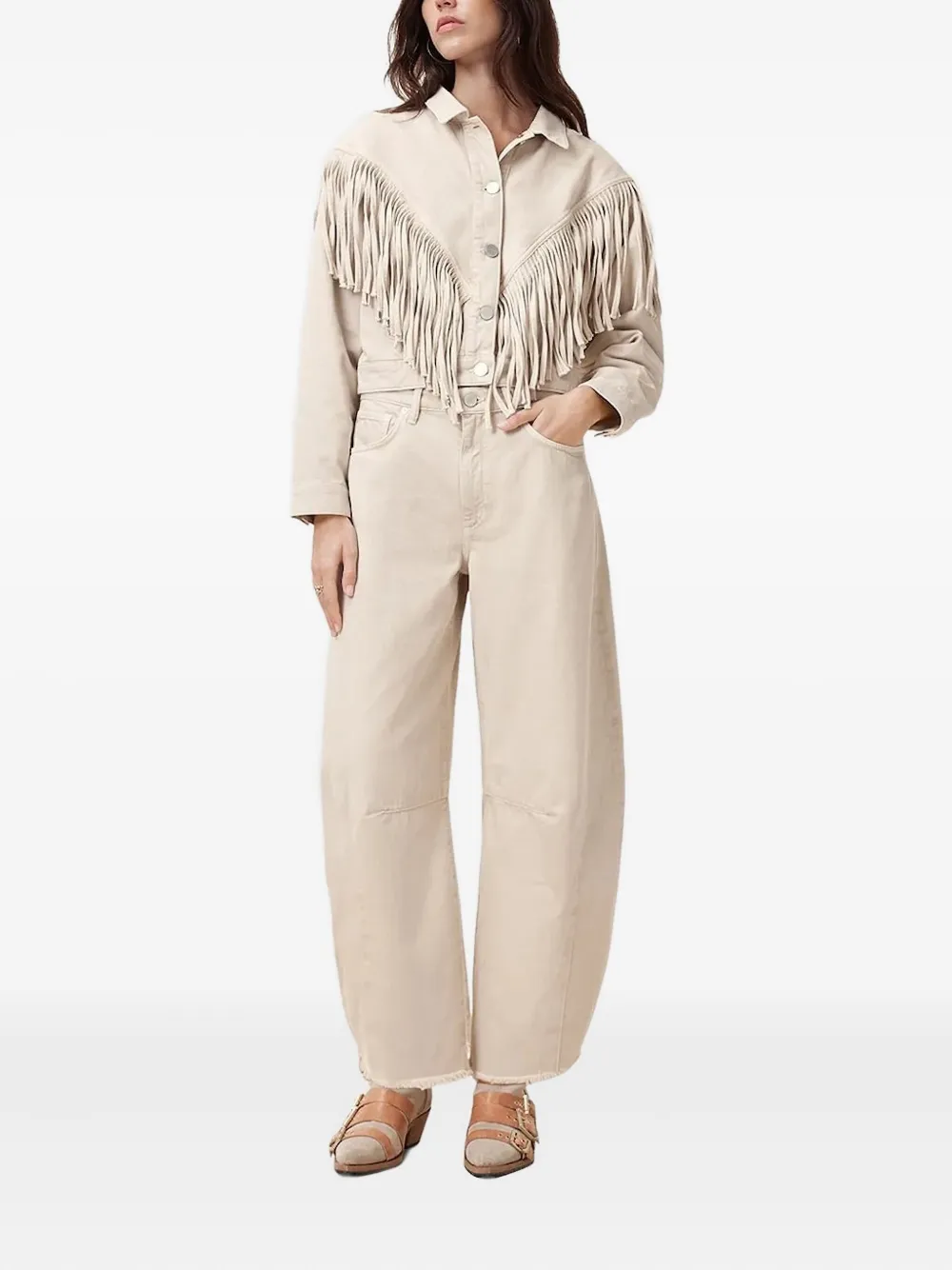 AllSaints Marlene cropped jack met franje detail Beige