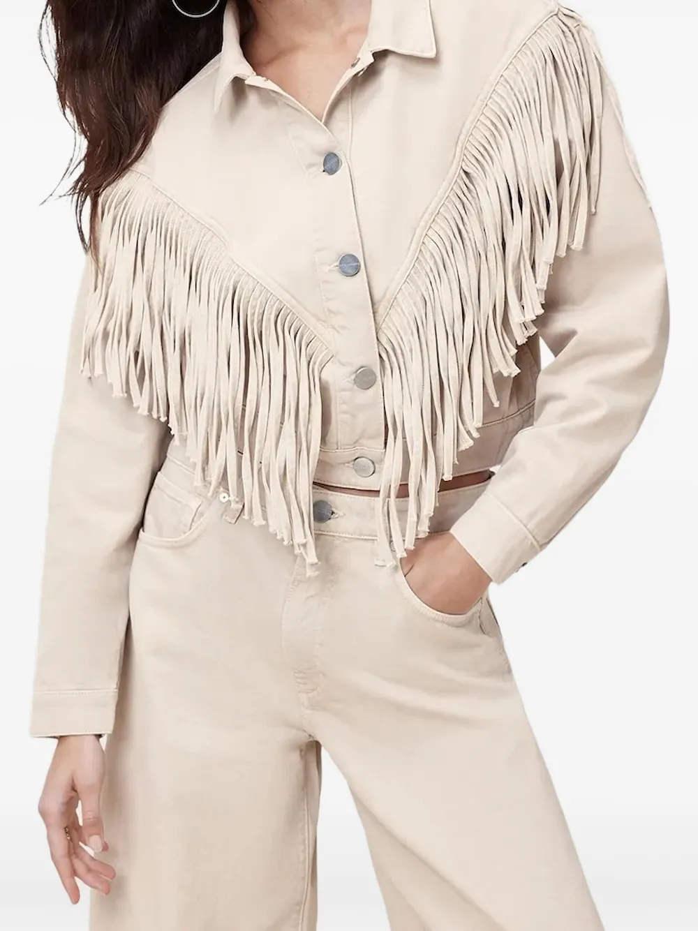 AllSaints Marlene cropped jack met franje detail Beige