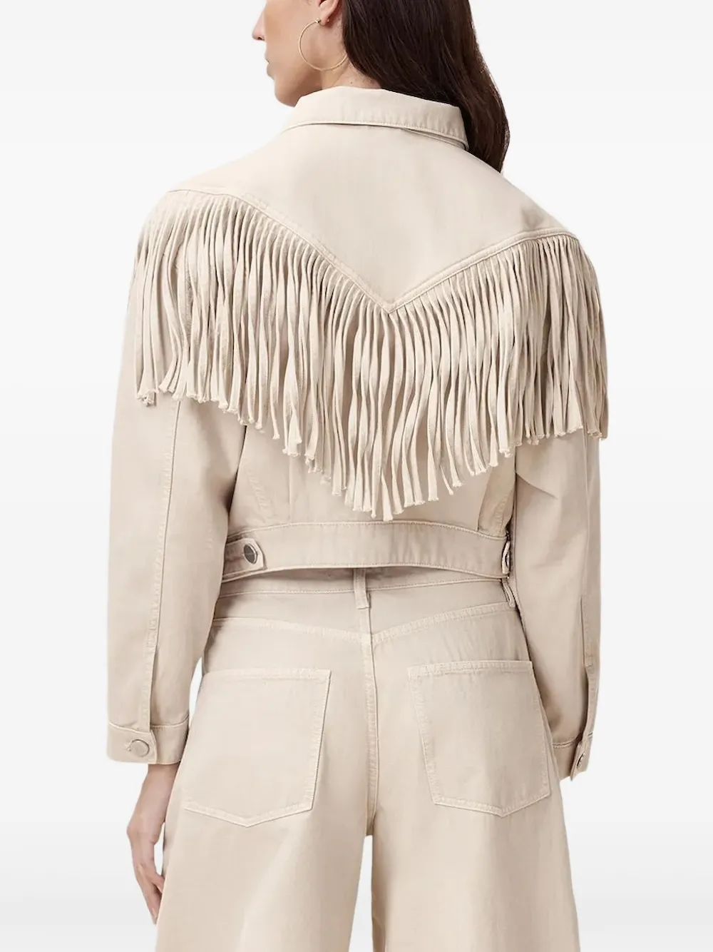 AllSaints Marlene cropped jack met franje detail Beige