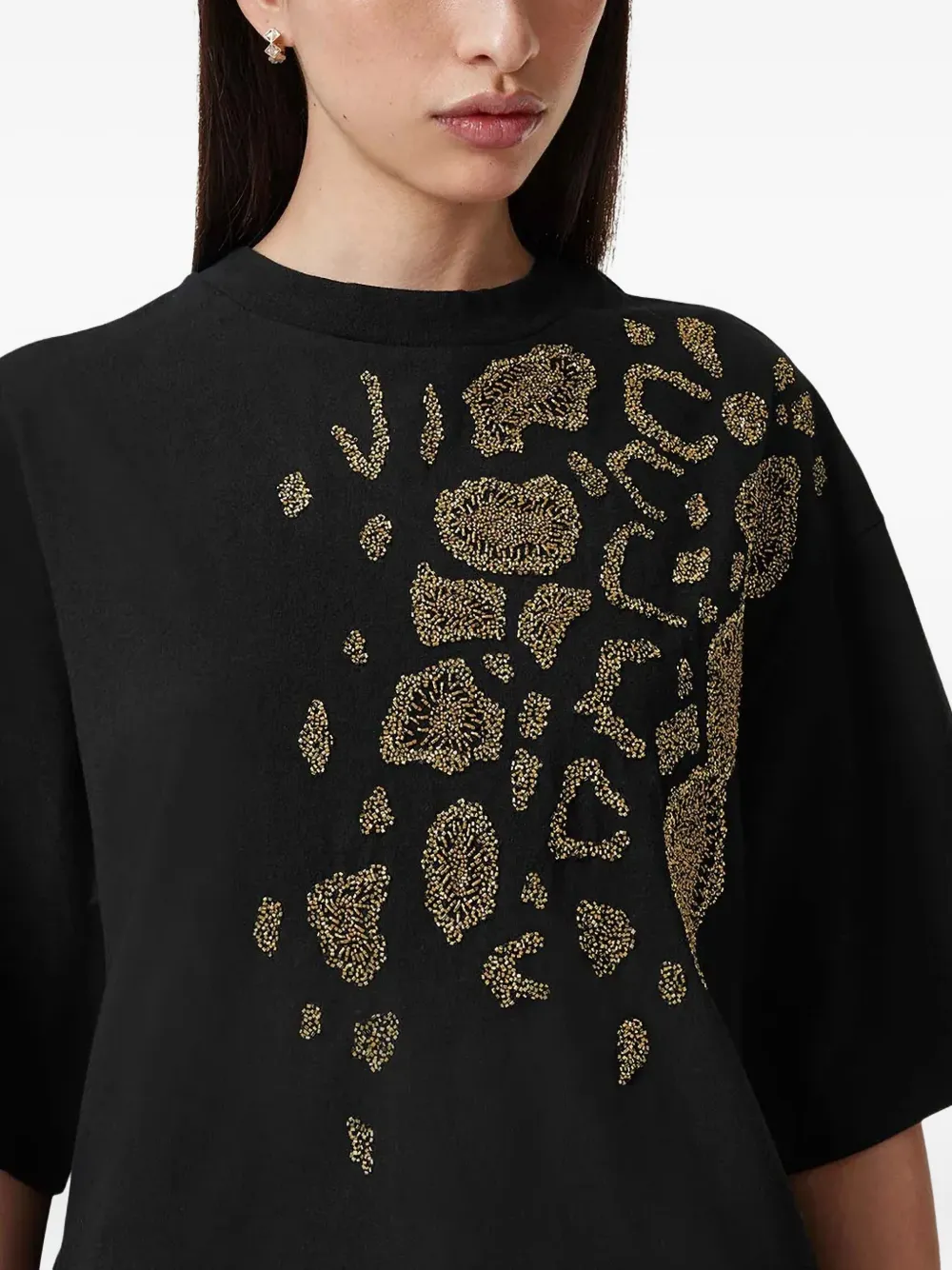 AllSaints T-shirt met dierenprint en kralen Zwart