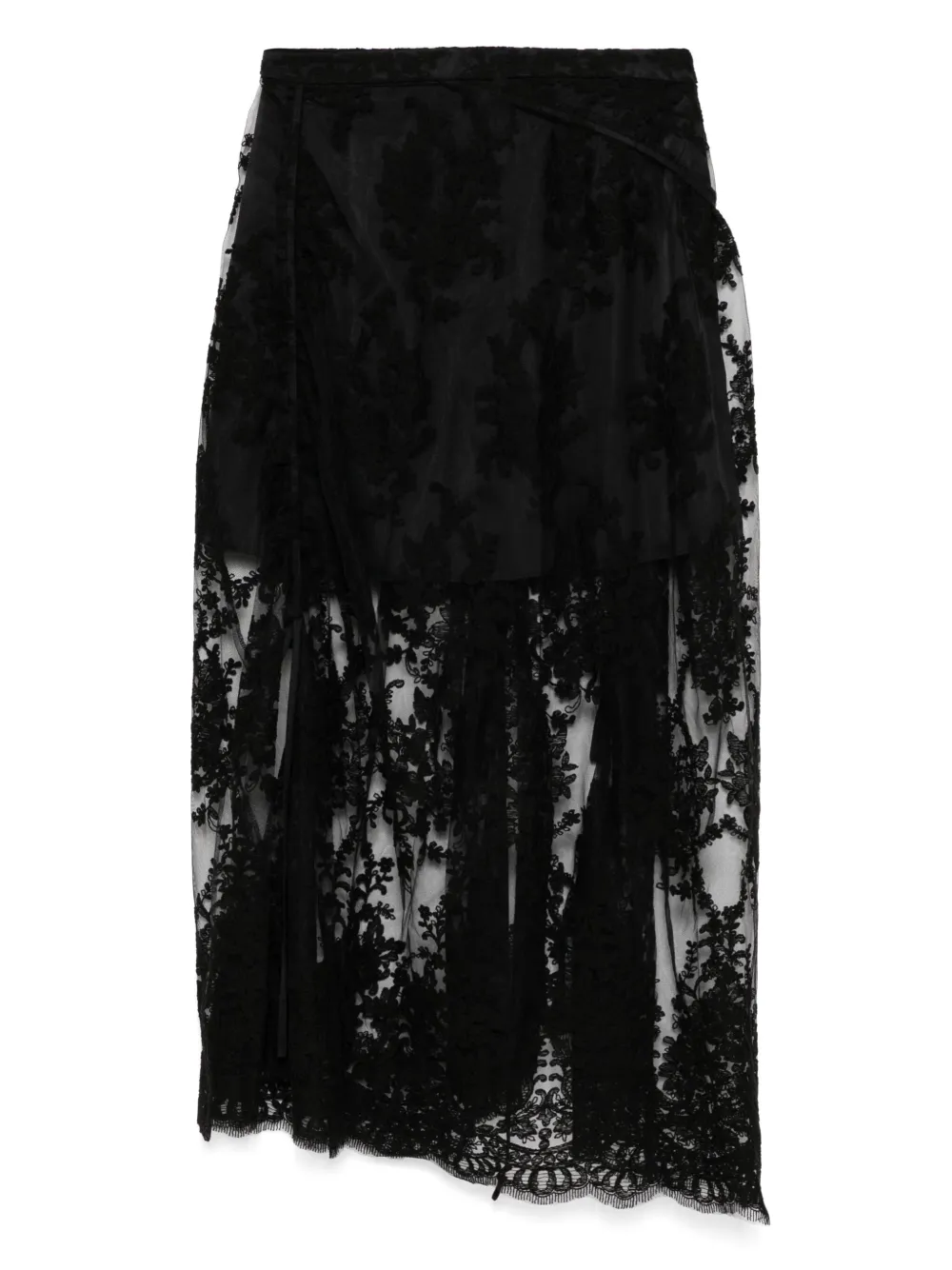 Juun.J lace shirred skirt - Zwart