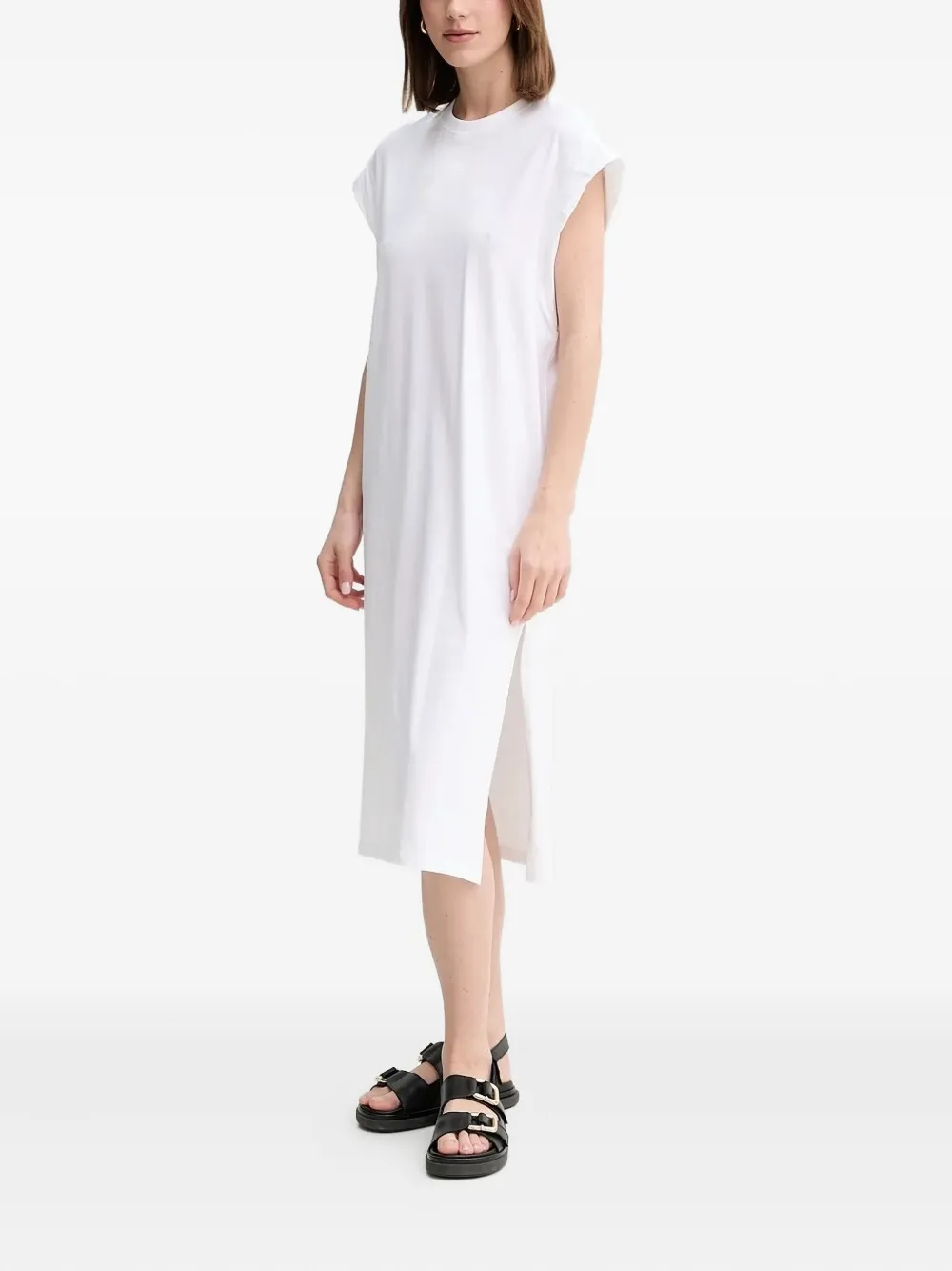 Hugo Boss Embroidered Side-split Midi Dress In White
