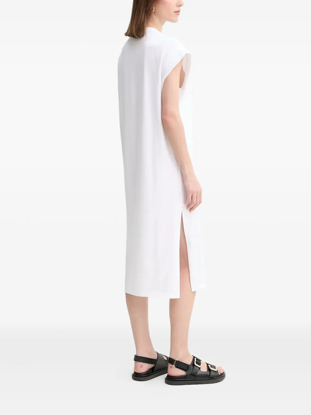 Hugo Boss Embroidered Side-split Midi Dress In White