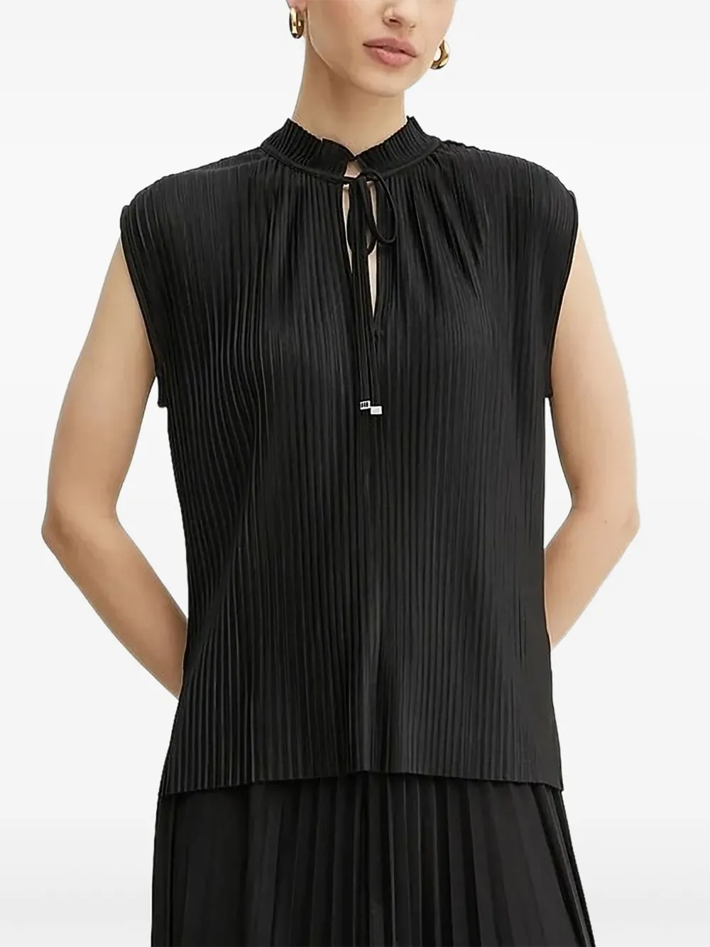BOSS pleated tie-neck blouse | Black | Image 1