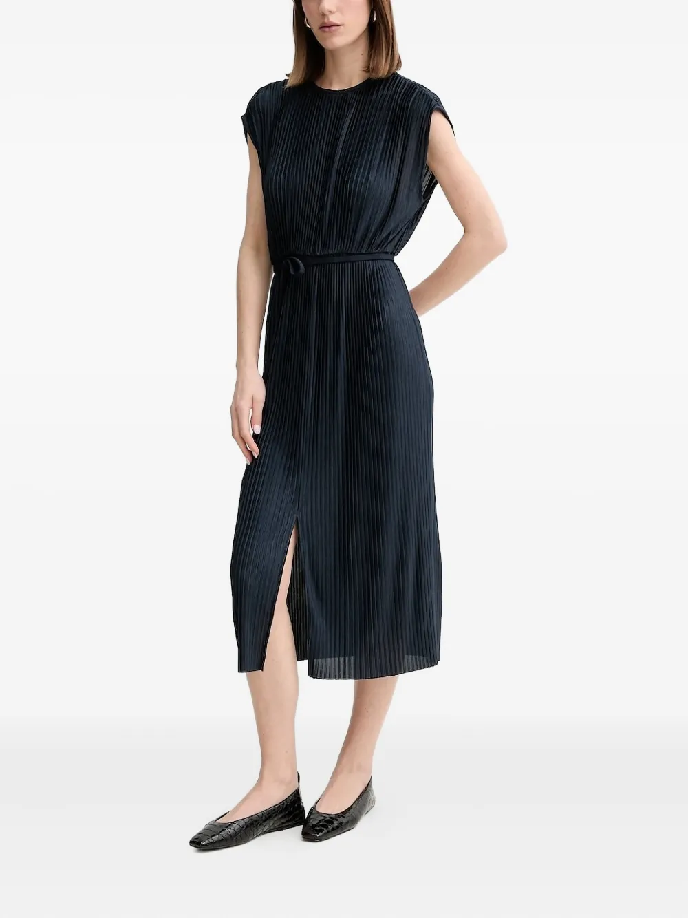 BOSS Emaura pleated tie-waist midi dress | Blue | Image 1