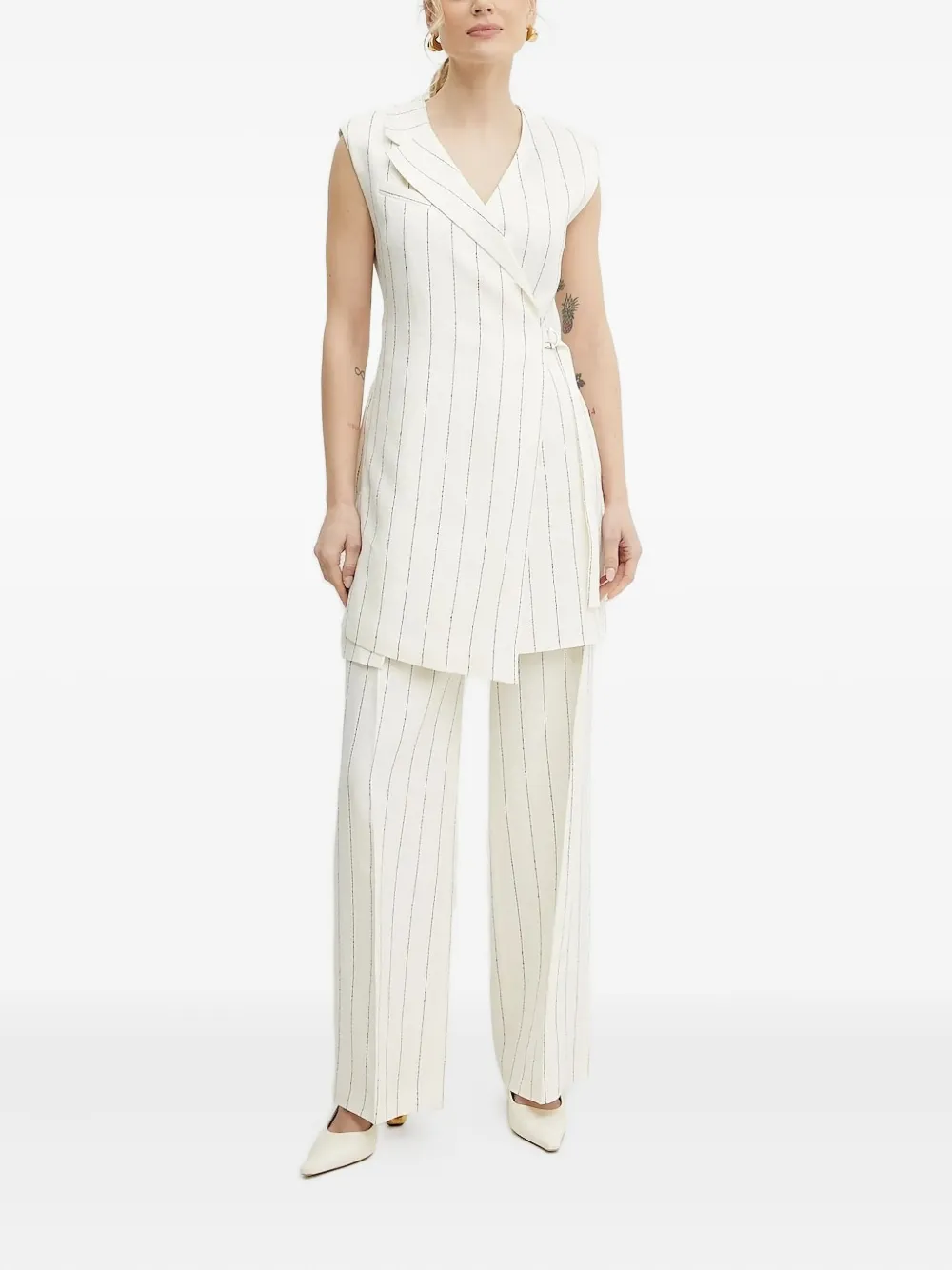 BOSS Dagania pinstripe wrap mini dress | Neutrals | Image 1