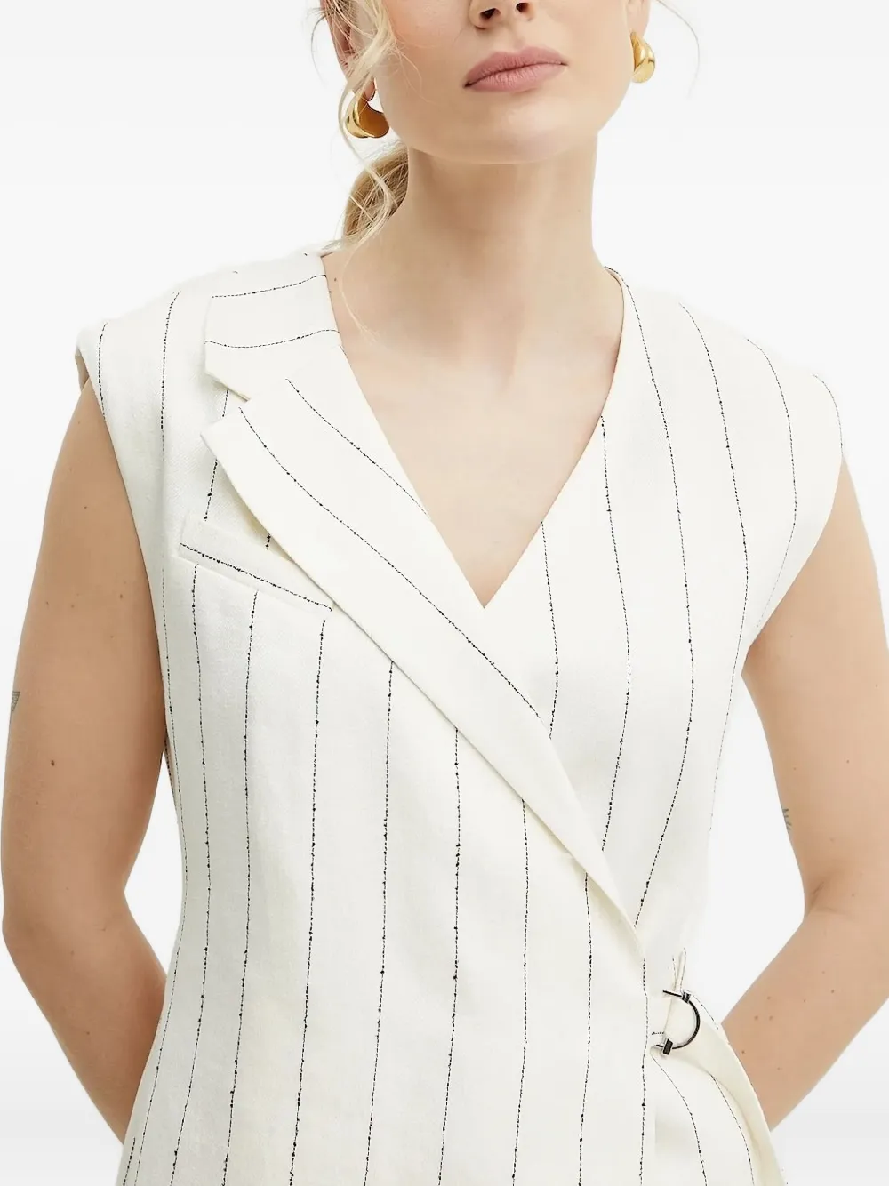 Hugo Boss Dagania Pinstripe Wrap Mini Dress In Neutral