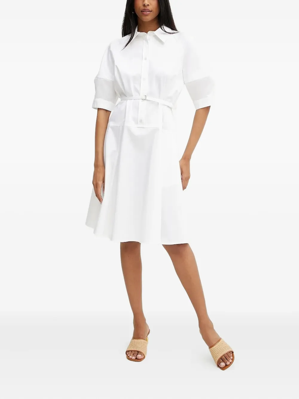 Hugo Boss Belted Shirt Midi Dress In White