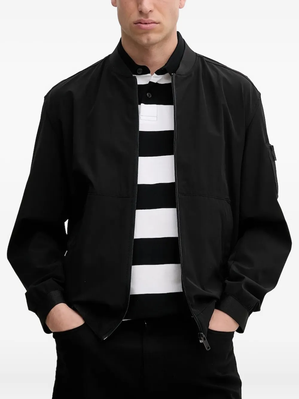 Hugo Boss Zip-fastening Bomber Jacket In Black