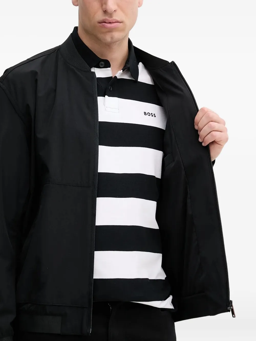 Hugo Boss Zip-fastening Bomber Jacket In Black