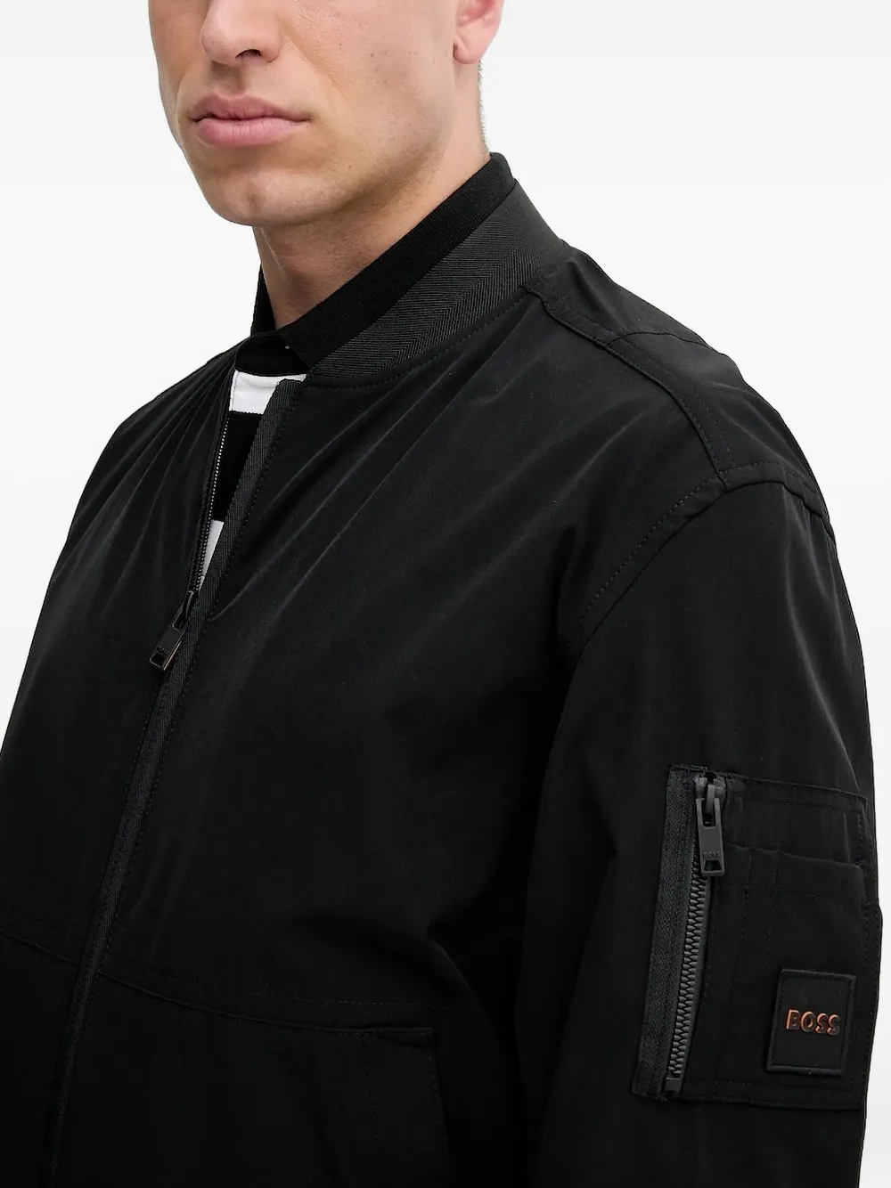 Hugo Boss Zip-fastening Bomber Jacket In Black