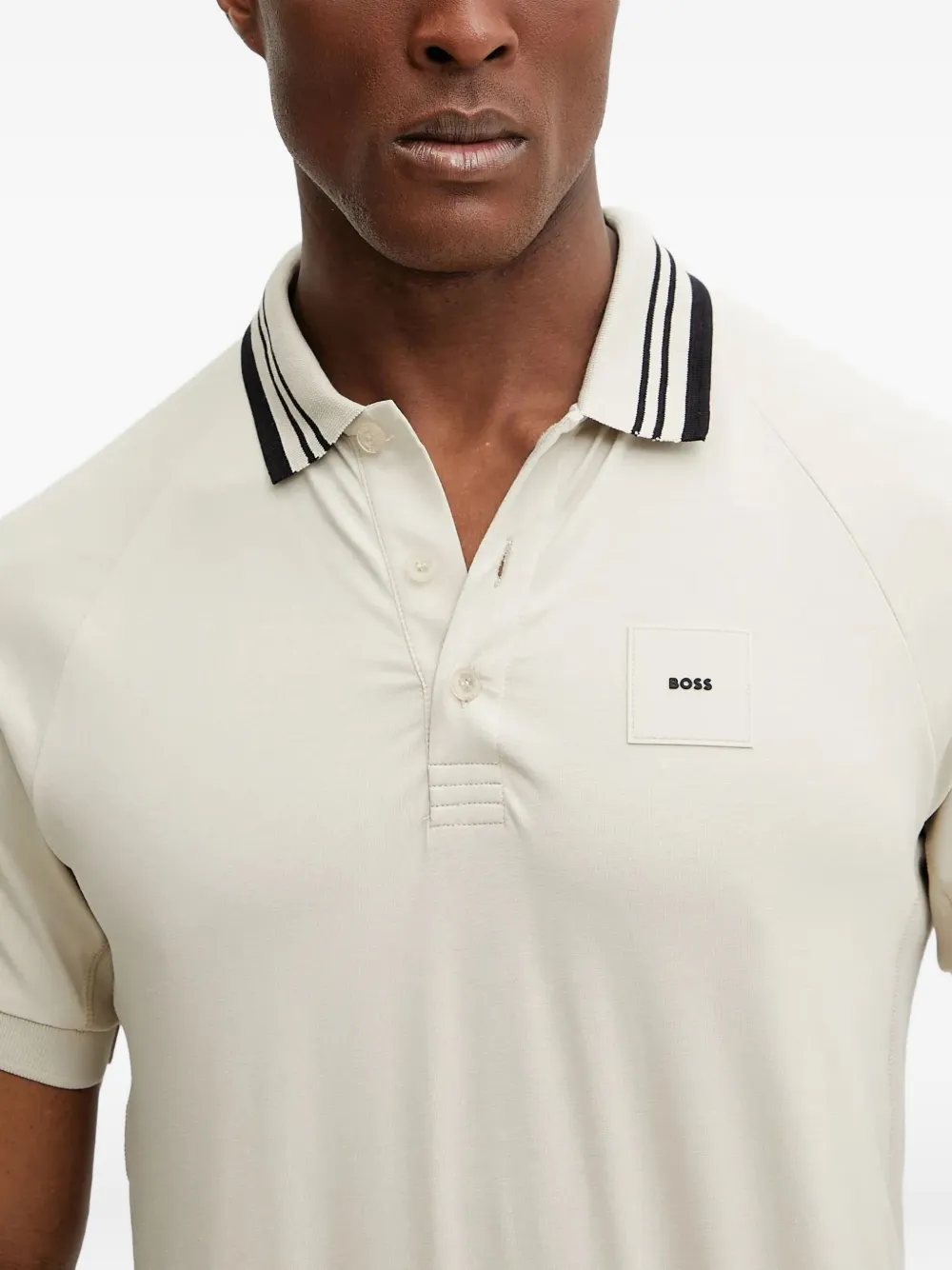 BOSS Poloshirt met gestreepte kraag Beige
