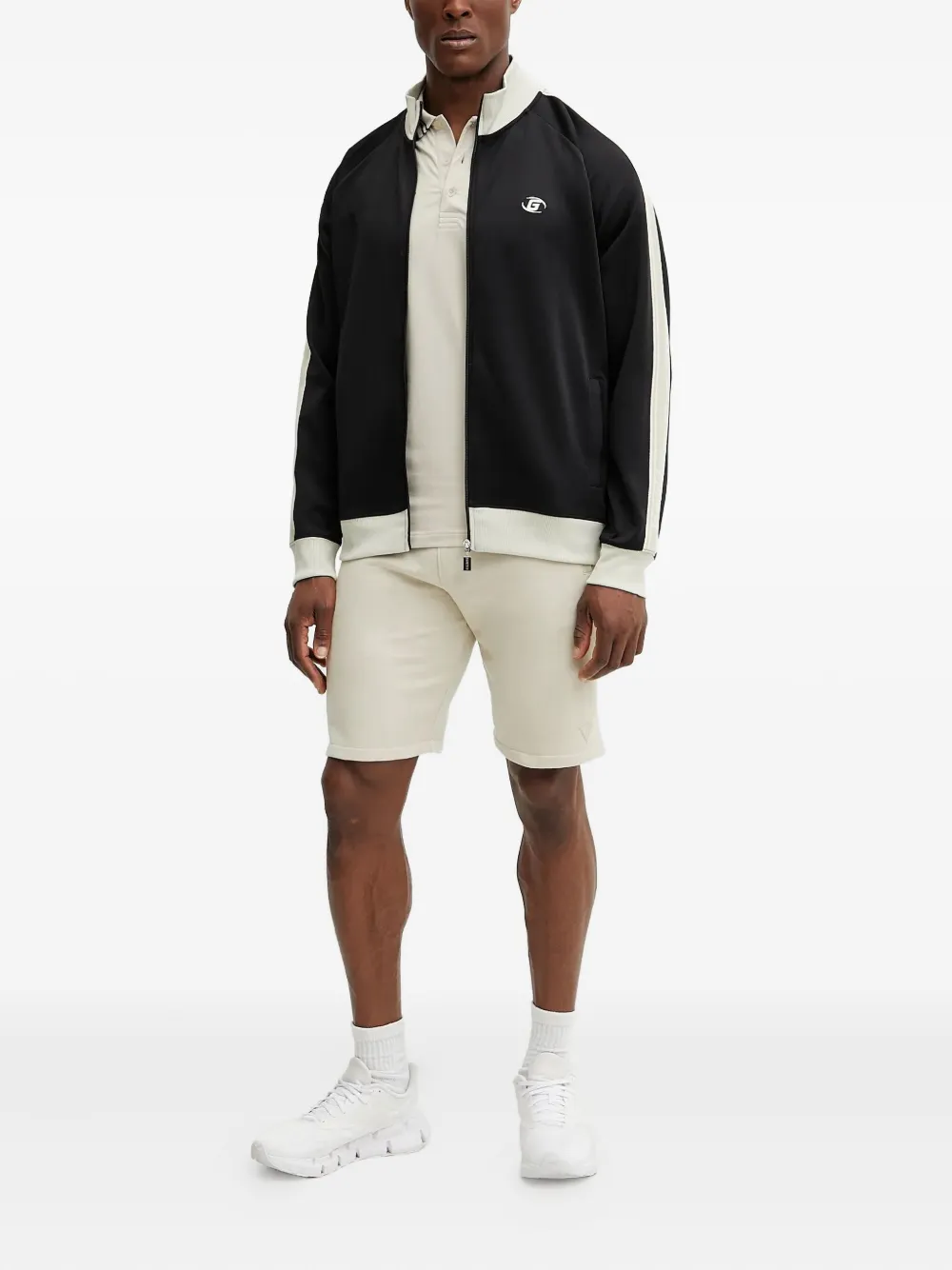 BOSS Poloshirt met gestreepte kraag - Beige