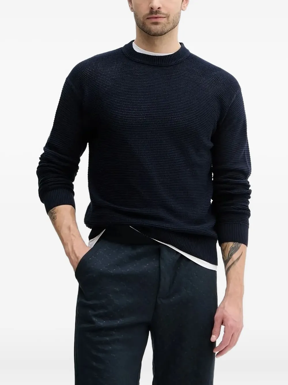 BOSS textured sweater Blauw