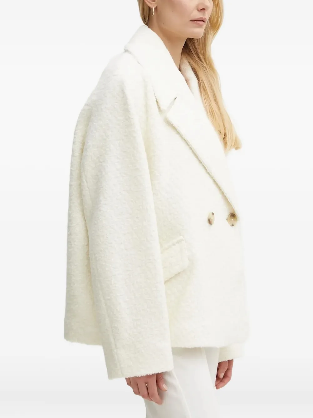 Hugo Boss Double-breasted Long-sleeve Coat In White