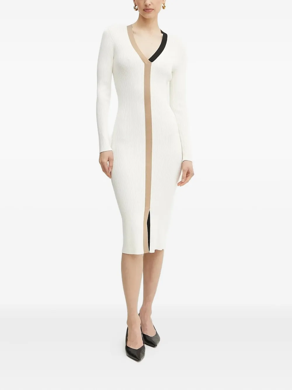 BOSS Fabiri ribbed v-neck midi dress | White | Image 1