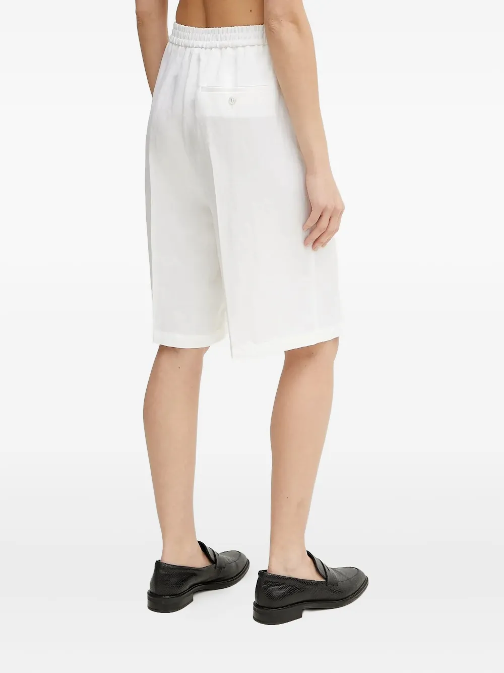 Hugo Boss Elastic-waist Linen Shorts In White