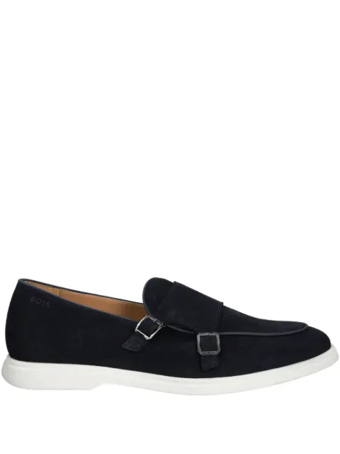 BOSS zapatos monk de gamuza con suela en contraste