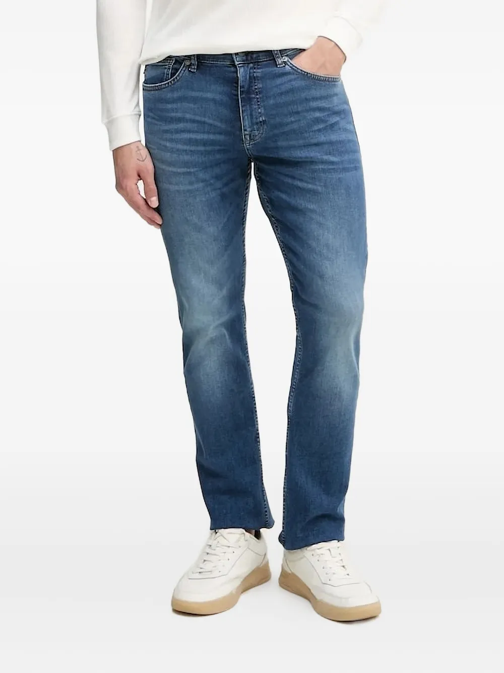 Hugo Boss Washed-effect Regular Jeans In Blue