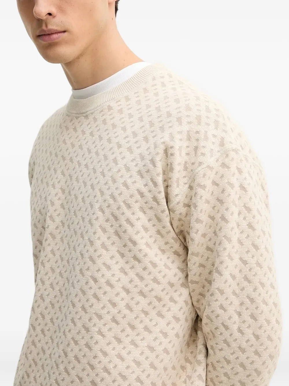 BOSS geometric-pattern crew-neck sweater Beige