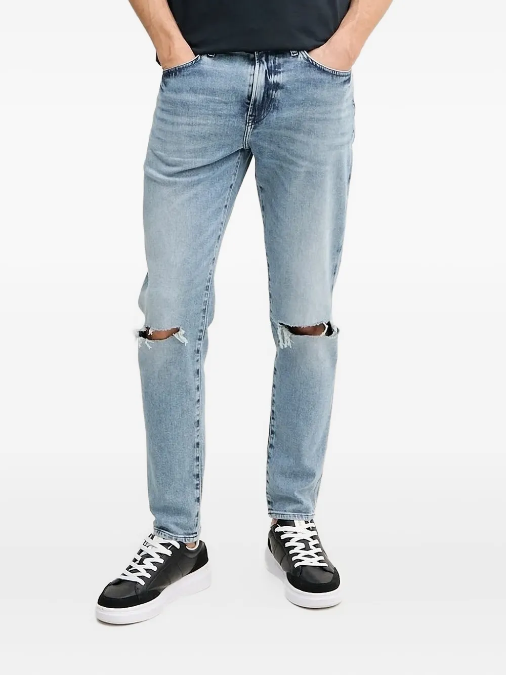 BOSS knee-rips straight-leg jeans Blauw