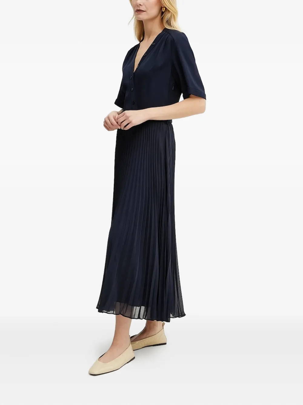BOSS Docelina pleated button-front midi dress | Blue | Image 1