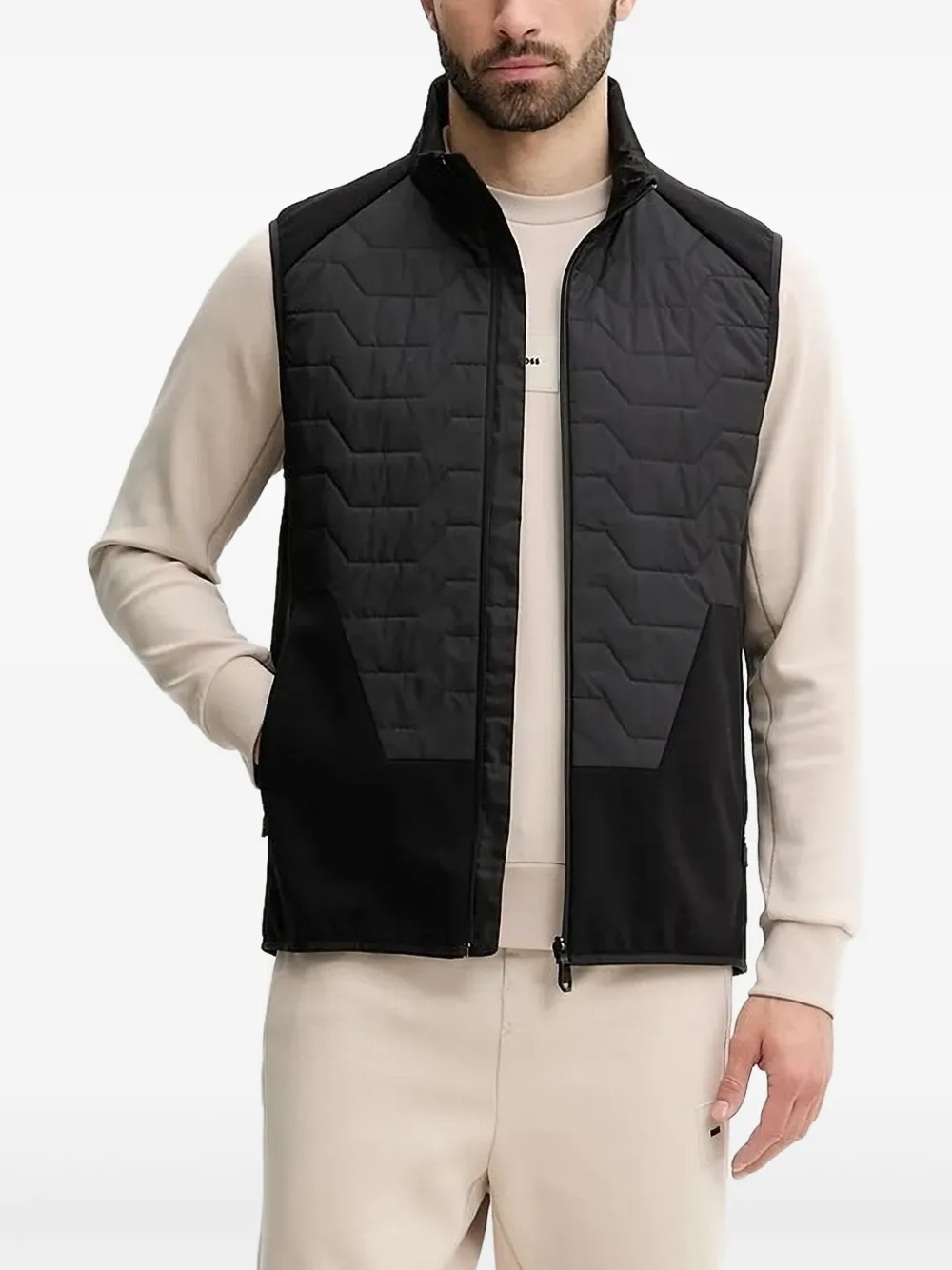 Hugo Boss Quilted Panelled Vest In Black