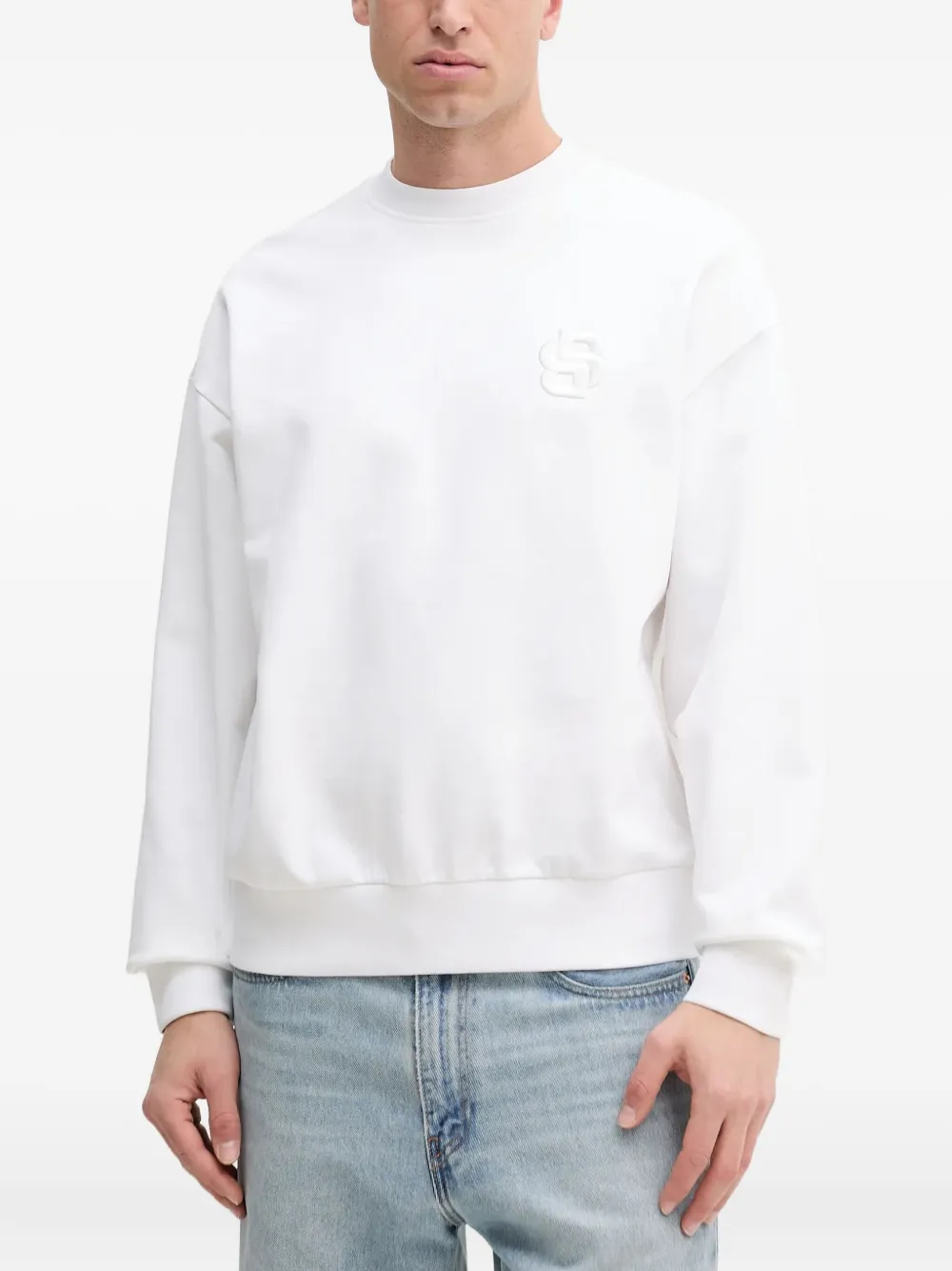 BOSS logo-embroidered cotton sweatshirt | White | Image 1