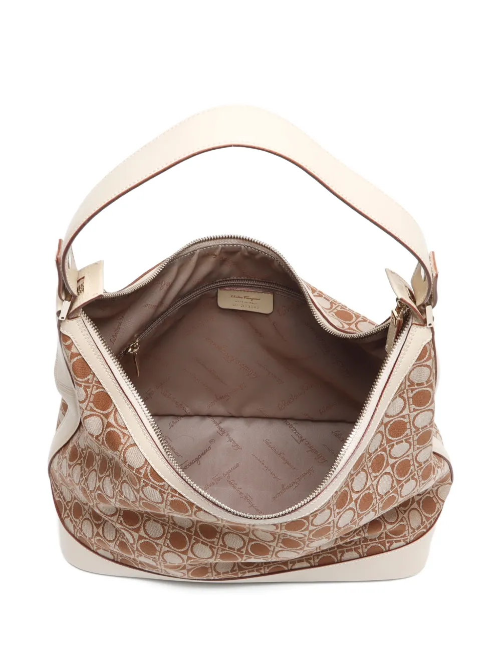 Pre-owned Ferragamo 2010-2020s Gancini Pattern Canvas Shoulder Bag In Neutrals