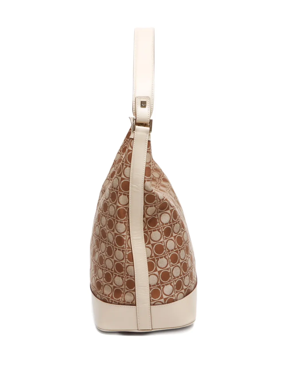 Pre-owned Ferragamo 2010-2020s Gancini Pattern Canvas Shoulder Bag In Neutrals