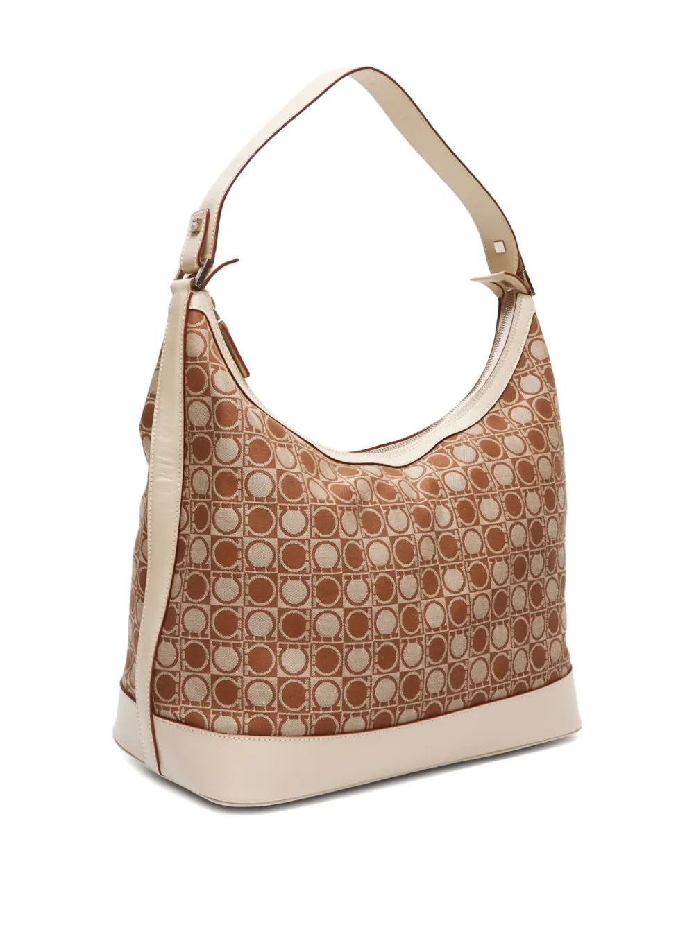 Pre-owned Ferragamo 2010-2020s Gancini Pattern Canvas Shoulder Bag In Neutrals