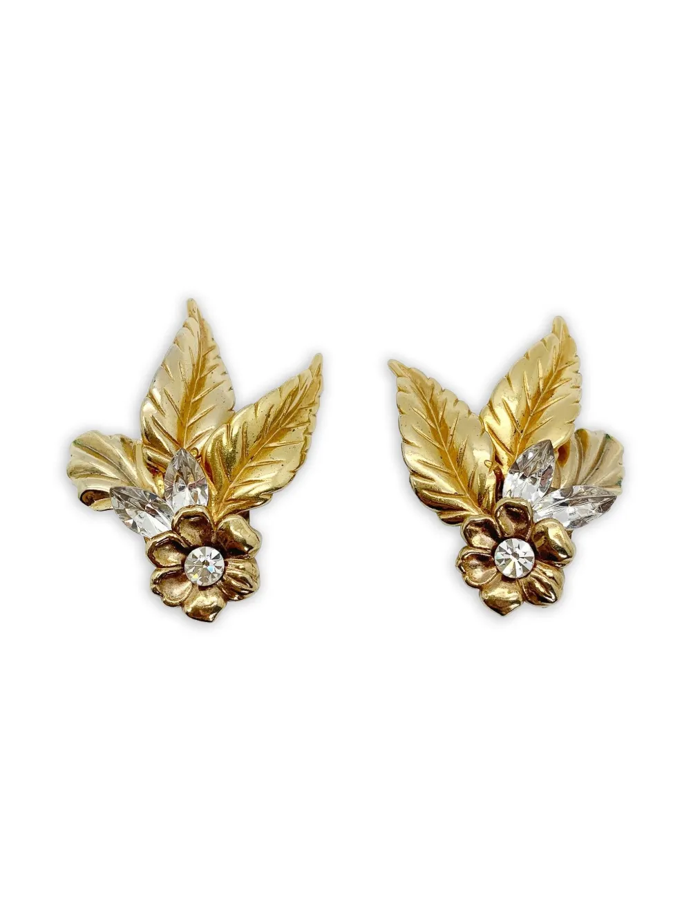 Jennifer Gibson Jewellery 1950s Crystal Leaf earrings | Gold | Image 1