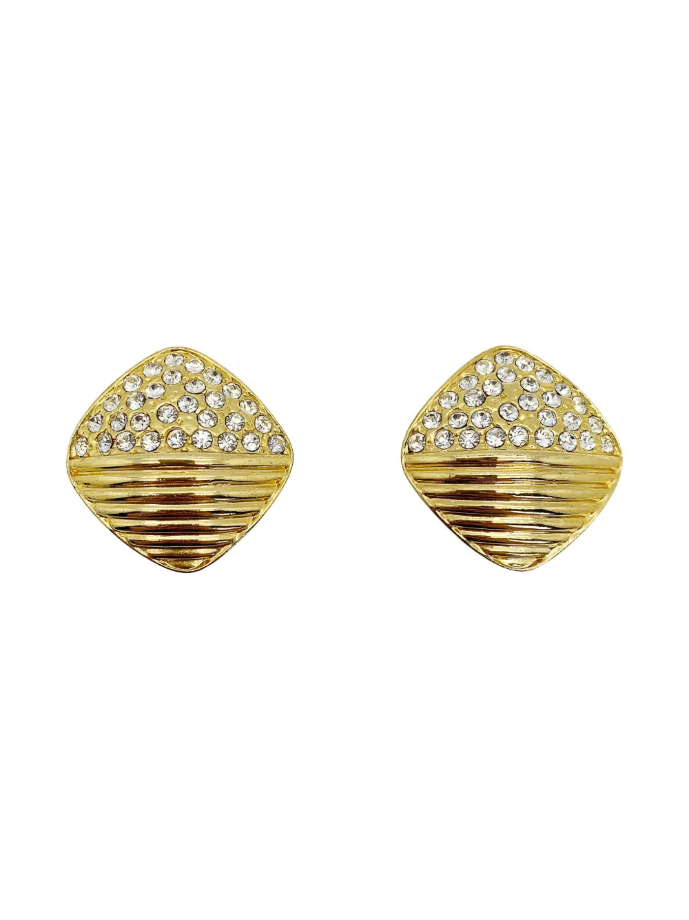 Jennifer Gibson Jewellery 1980s ribbed crystal earrings | Gold | Image 1