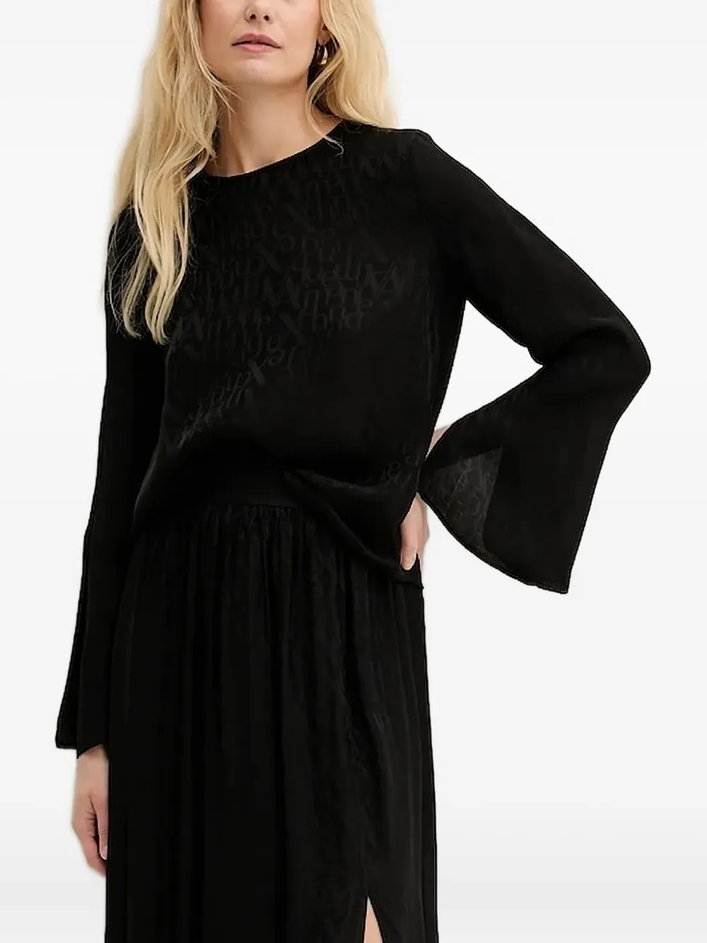Armani Exchange Bell-sleeve Blouse In Black
