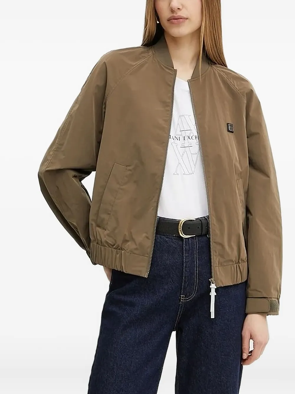 Armani Exchange Logo-plaque Bomber Jacket In Green