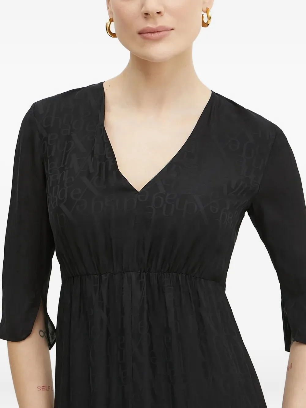 Armani Exchange V-neck embossed-pattern midi dress Zwart