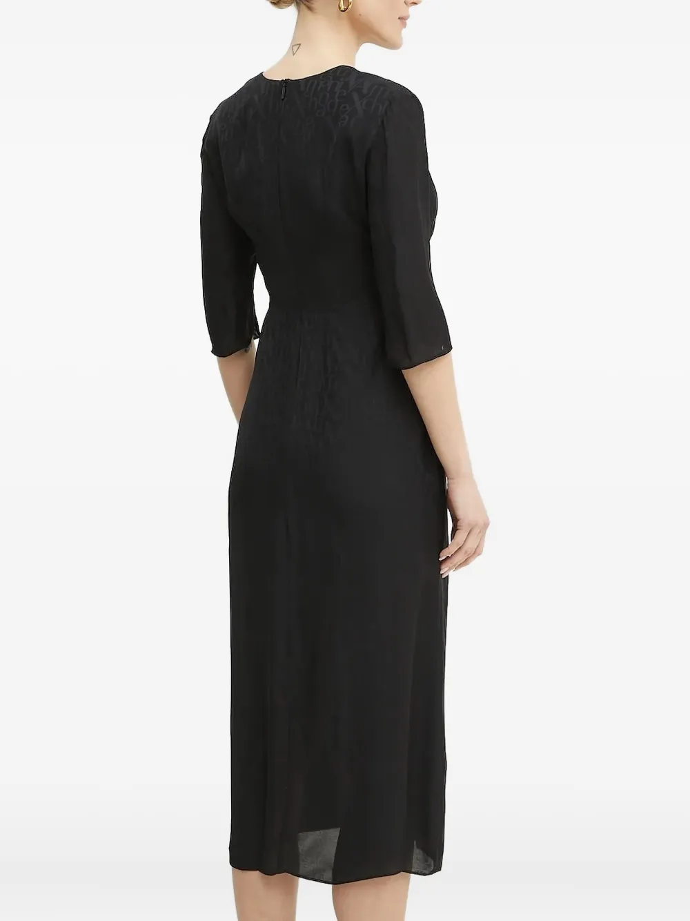 Armani Exchange V-neck embossed-pattern midi dress Zwart
