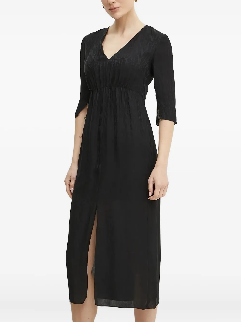 Armani Exchange V-neck embossed-pattern midi dress Zwart