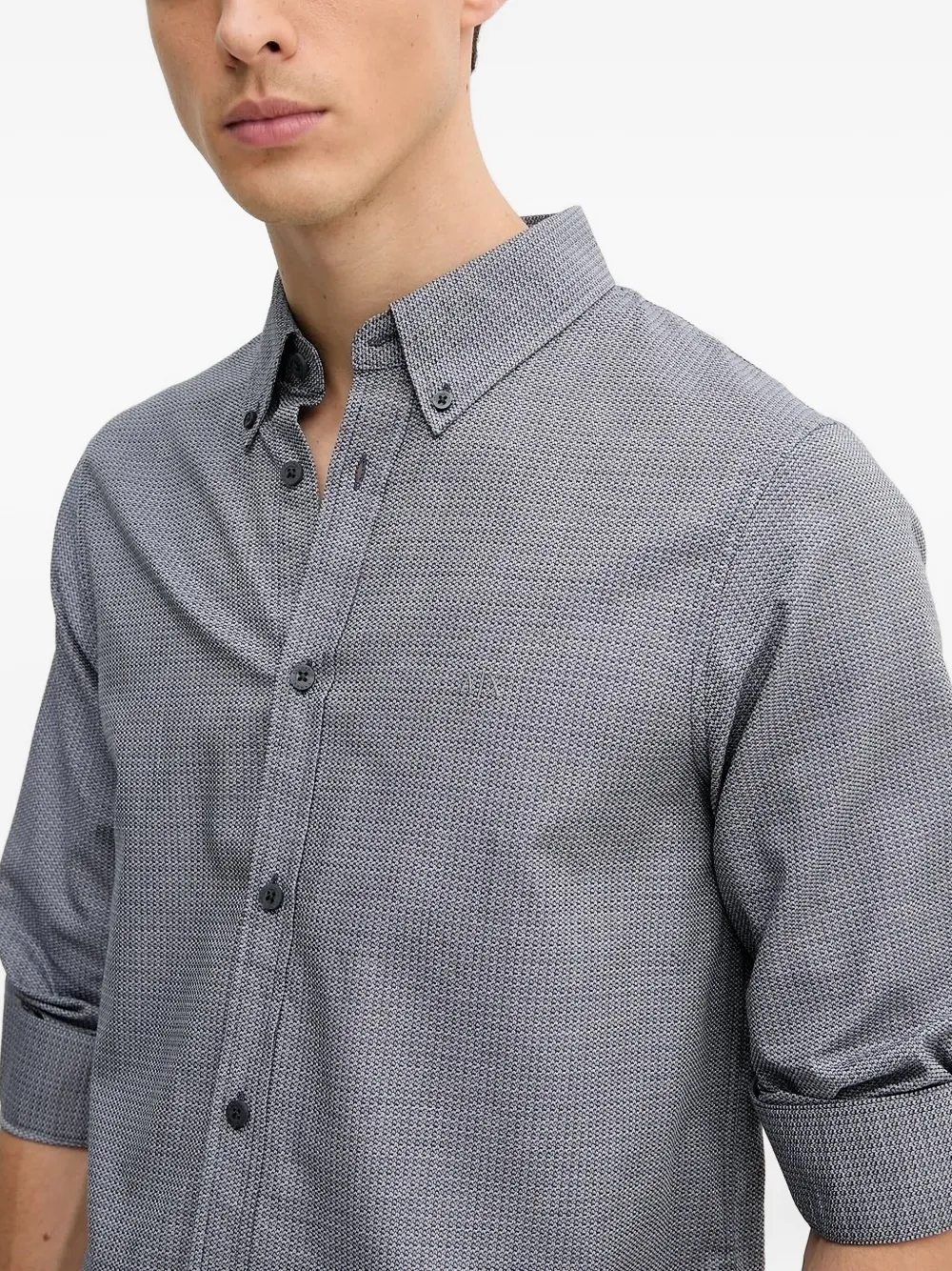 Armani Exchange curved-hem long-sleeve shirt Blauw