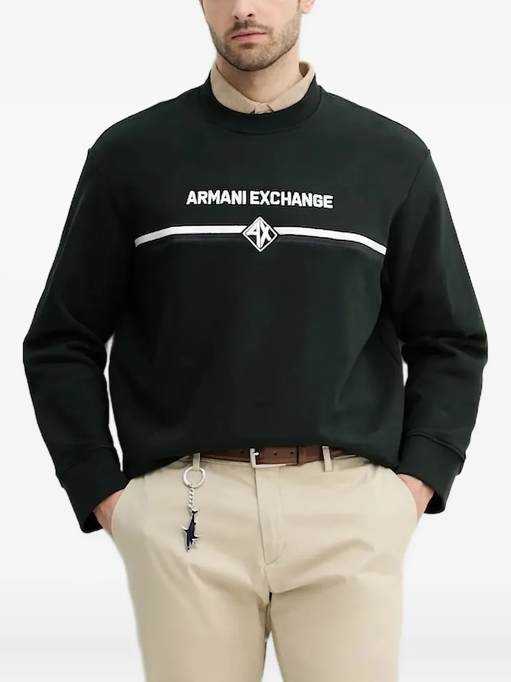Armani Exchange logo striped sweatshirt Zwart