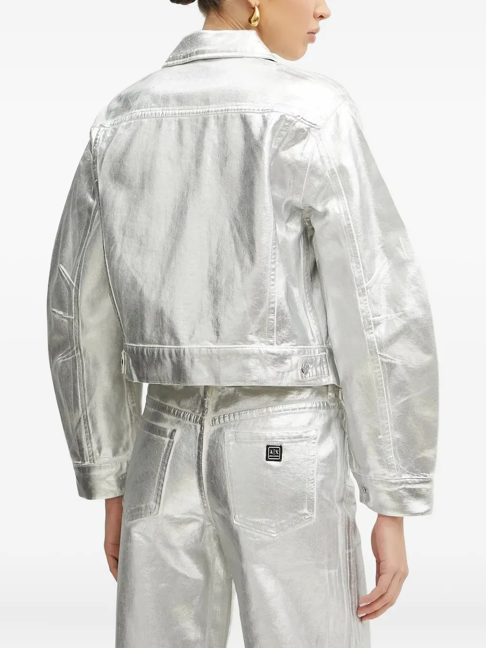 Armani Exchange Metallic-finish Denim Jacket In Gray