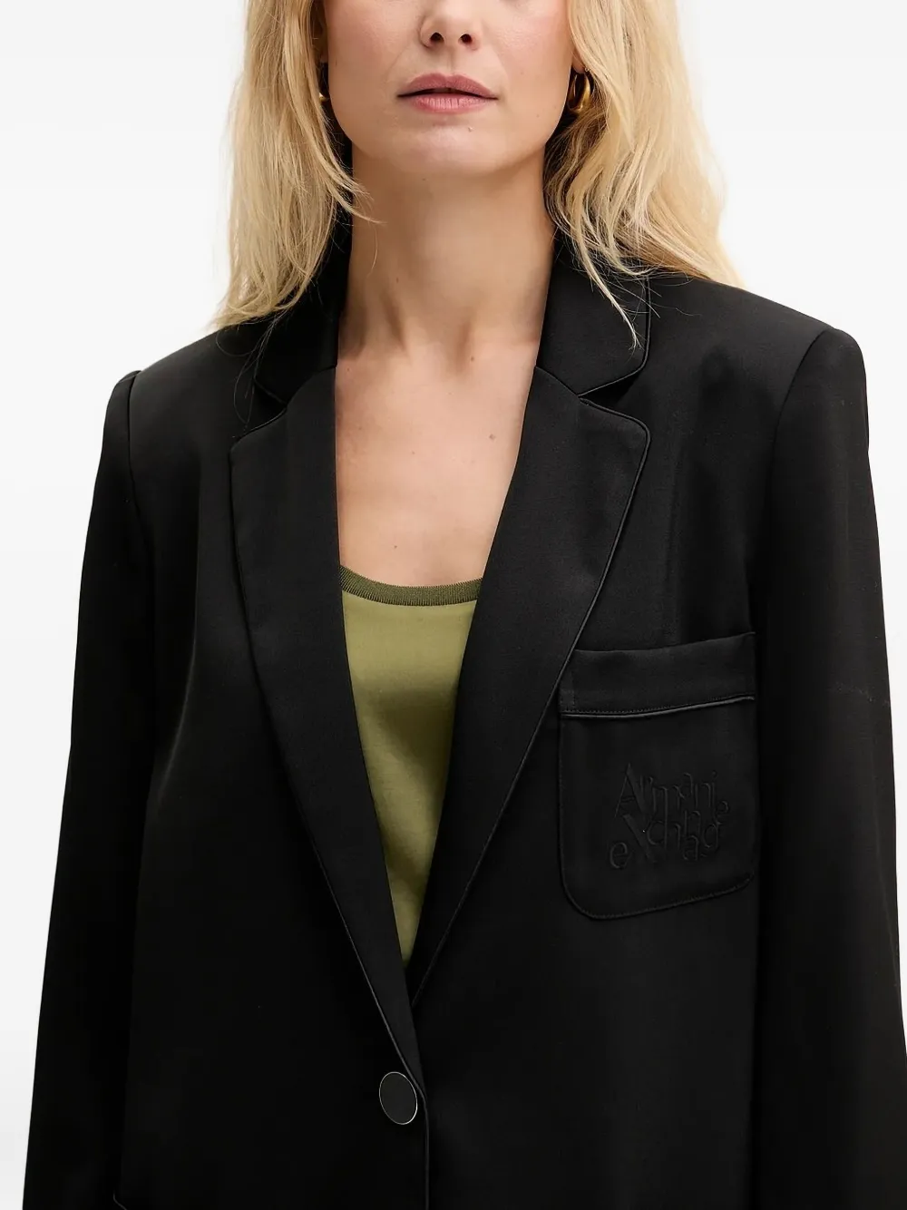 Armani Exchange embroidered-pocket blazer Zwart