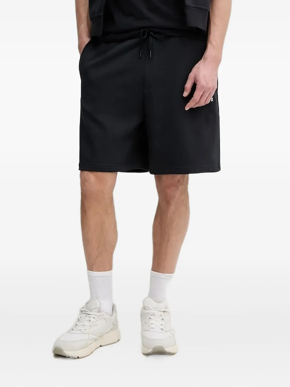 Armani Exchange Embroidered-logo Drawstring Track Shorts In Black