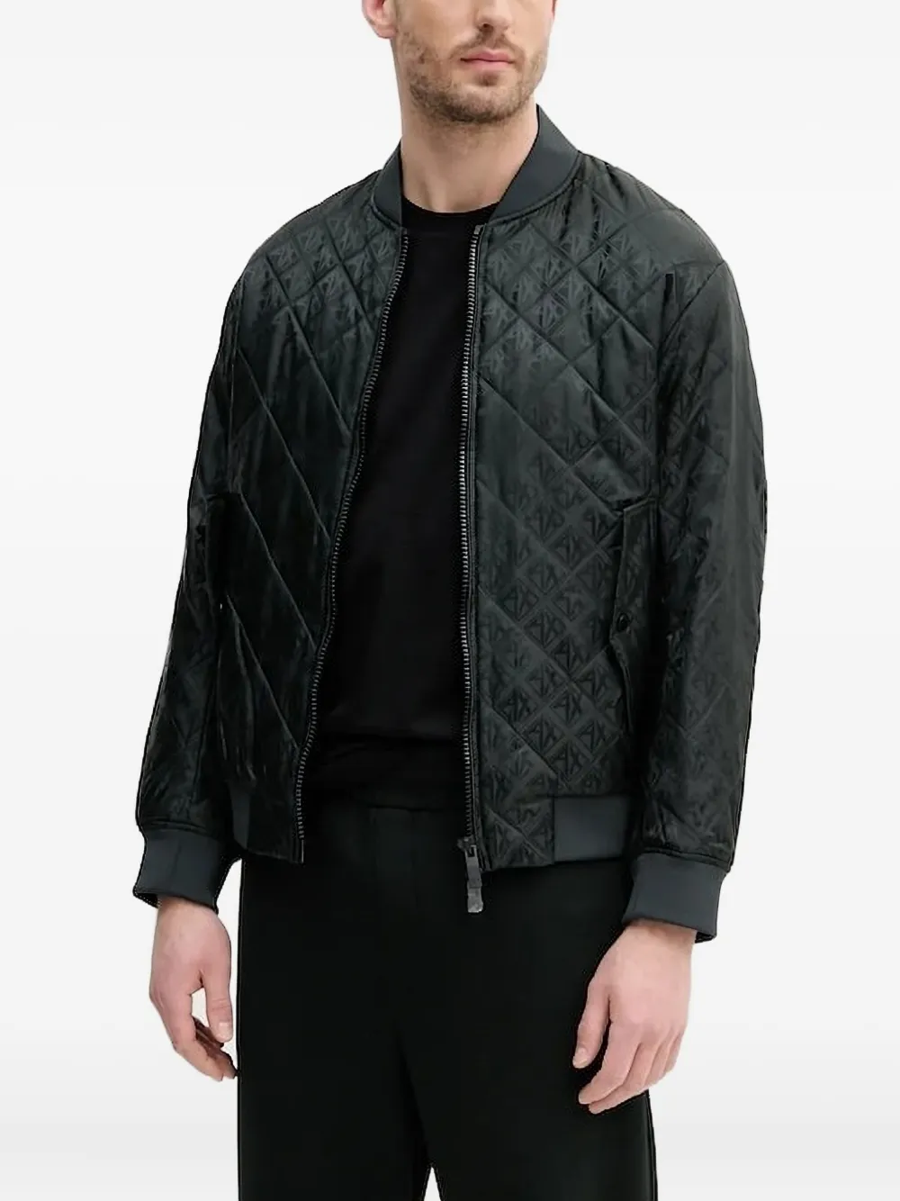 Armani Exchange Monogram-pattern Quilted Bomber Jacket In Green