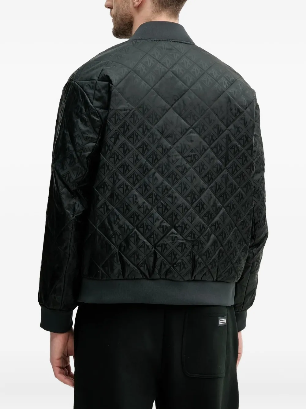 Armani Exchange Monogram-pattern Quilted Bomber Jacket In Green
