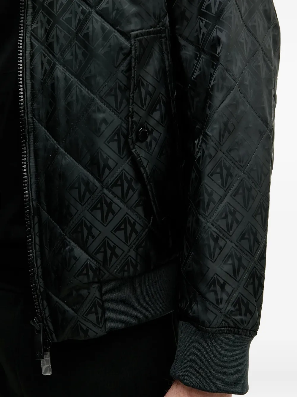 Armani Exchange Monogram-pattern Quilted Bomber Jacket In Green